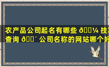 农产品公司起名有哪些 🌼 技巧查询 🐴 公司名称的网站哪个好